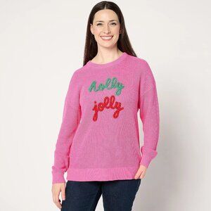 New Jingle Belles by Kim Gravel Merry Messages Shaker Knit Pink Sweater Size S